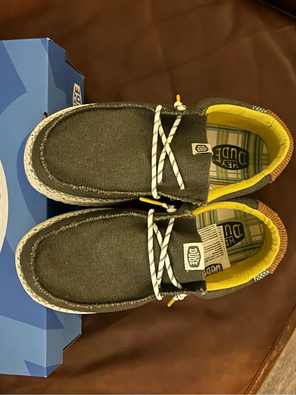 Hey Dude Olive Green Canvas Slip-On with Yellow Lining